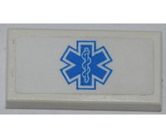 Tile 1 x 2 with Blue EMT Star of Life Pattern (Sticker) - Set 4431