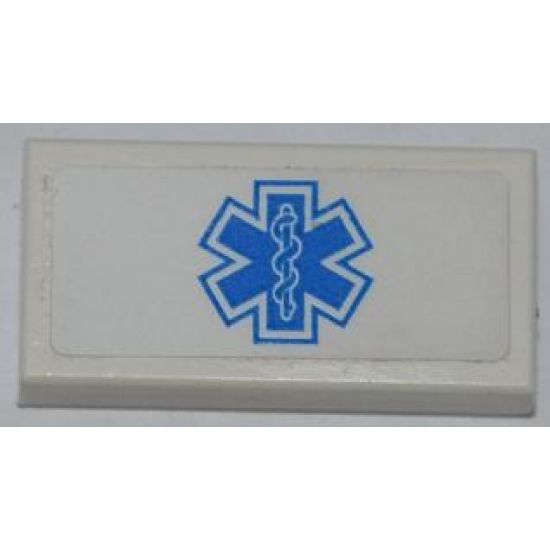 Tile 1 x 2 with Blue EMT Star of Life Pattern (Sticker) - Set 4431