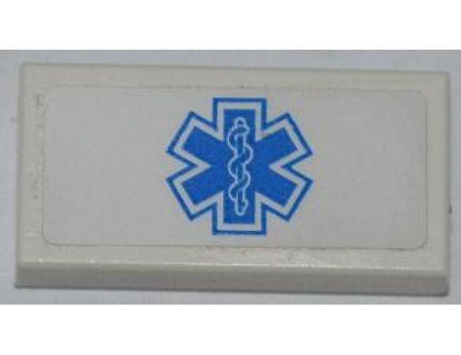 Tile 1 x 2 with Blue EMT Star of Life Pattern (Sticker) - Set 4431