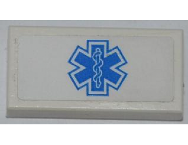 Tile 1 x 2 with Blue EMT Star of Life Pattern (Sticker) - Set 4431