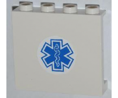 Panel 1 x 4 x 3 with Side Supports - Hollow Studs with Blue EMT Star of Life Pattern (Sticker) - Set 4431