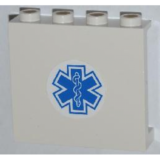 Panel 1 x 4 x 3 with Side Supports - Hollow Studs with Blue EMT Star of Life Pattern (Sticker) - Set 4431