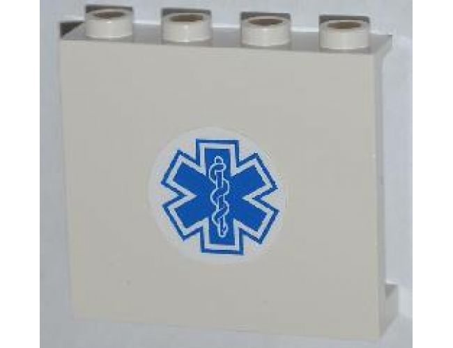 Panel 1 x 4 x 3 with Side Supports - Hollow Studs with Blue EMT Star of Life Pattern (Sticker) - Set 4431