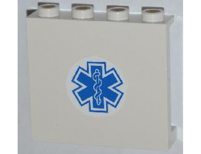 Panel 1 x 4 x 3 with Side Supports - Hollow Studs with Blue EMT Star of Life Pattern (Sticker) - Set 4431