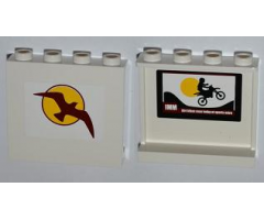 Panel 1 x 4 x 3 with Side Supports - Hollow Studs with Bird and Sun on Outside and Motorcycle on Inside Pattern (Stickers) - Set 4435