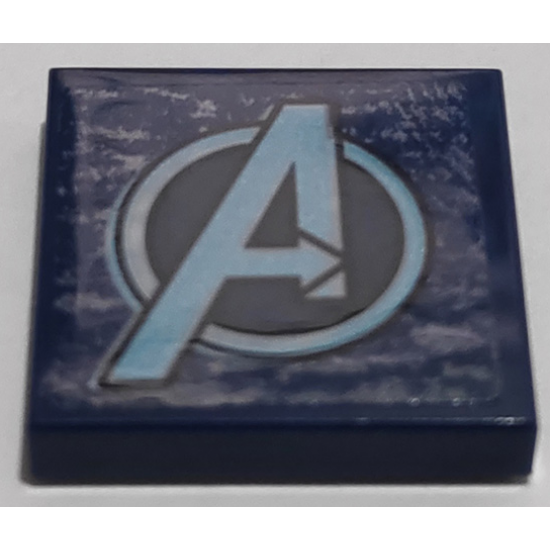 Tile 2 x 2 with Metallic Light Blue Avengers Logo Pattern (Sticker) - Set 76153