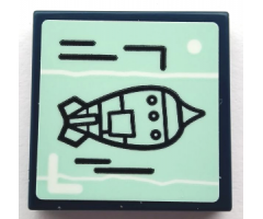 Tile 2 x 2 with Rocket Ship on Light Aqua Background Pattern (Sticker) - Set 75551