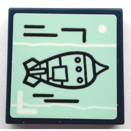 Tile 2 x 2 with Rocket Ship on Light Aqua Background Pattern (Sticker) - Set 75551