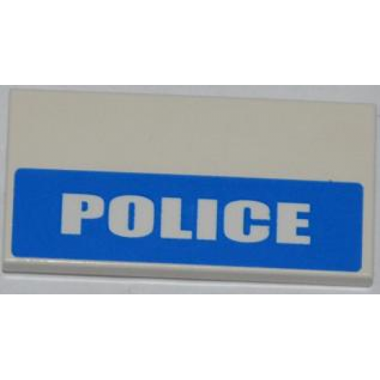 Tile 2 x 4 with White 'POLICE' on Blue Background Half Height Pattern (Sticker) - Set 7288