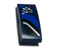 Slope, Curved 2 x 1 with Letter M on Checkered Flag and Black, Blue and White Stripes Pattern Model Right Side (Sticker) - Set 75885