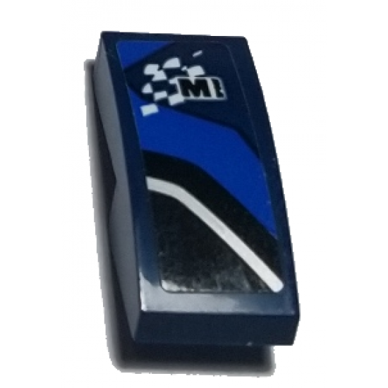 Slope, Curved 2 x 1 with Letter M on Checkered Flag and Black, Blue and White Stripes Pattern Model Right Side (Sticker) - Set 75885