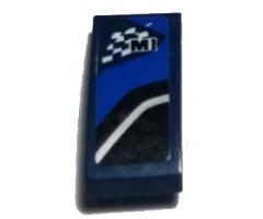 Slope, Curved 2 x 1 with Letter M on Checkered Flag and Black, Blue and White Stripes Pattern Model Left Side (Sticker) - Set 75885