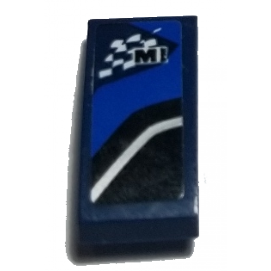 Slope, Curved 2 x 1 with Letter M on Checkered Flag and Black, Blue and White Stripes Pattern Model Left Side (Sticker) - Set 75885