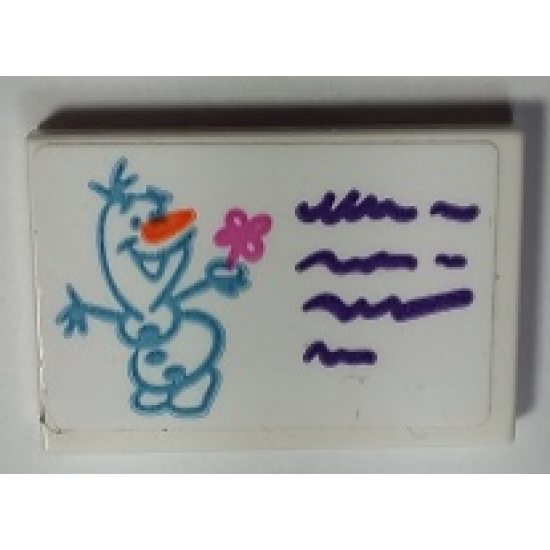 Tile 2 x 3 with Drawing of Olaf and Dark Purple Lines Pattern (Sticker) - Set 41169