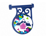 Road Sign Round on Pole with Mountains and Cabin Pattern on Both Sides (Stickers) - Set 41323