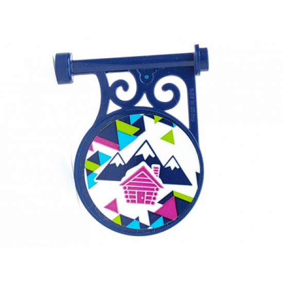 Road Sign Round on Pole with Mountains and Cabin Pattern on Both Sides (Stickers) - Set 41323