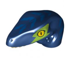 Animal, Body Part Dinosaur Head Raptor with Pin Hole, Tan Teeth and Blue Stripes and Lime Eye Patch Pattern