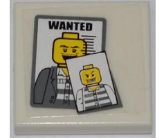 Tile 2 x 2 with 'WANTED' and 2 Jail Prisoner Photos Pattern (Sticker) - Set 7498