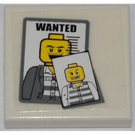 Tile 2 x 2 with 'WANTED' and 2 Jail Prisoner Photos Pattern (Sticker) - Set 7498