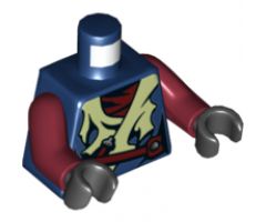 Torso Ninjago Tattered Yellowish Green Robe, Weapons and Dark Red Belt and Undershirt Pattern / Dark Red Arms / Black Hands