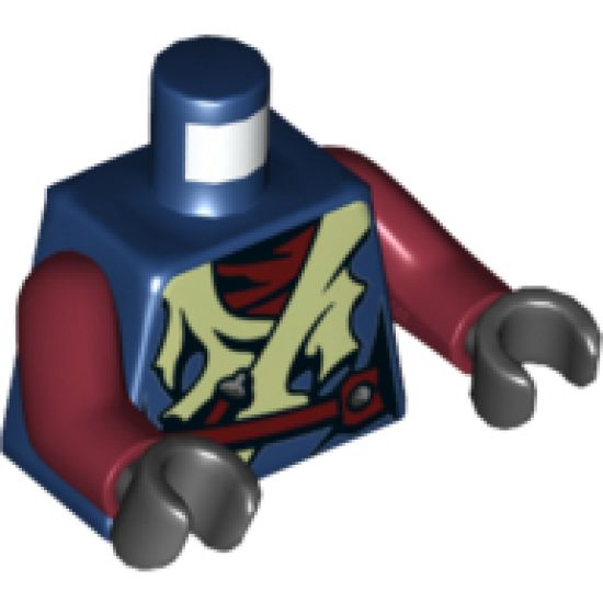 Torso Ninjago Tattered Yellowish Green Robe, Weapons and Dark Red Belt and Undershirt Pattern / Dark Red Arms / Black Hands