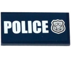 Tile 2 x 4 with White 'POLICE' and Silver Police Badge Pattern (Sticker) - Set 60069