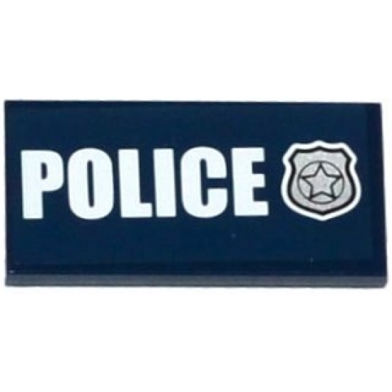 Tile 2 x 4 with White 'POLICE' and Silver Police Badge Pattern (Sticker) - Set 60069