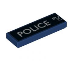 Tile 1 x 3 with White 'POLICE', 'PU', and 'C' (Police Public Call Box) on Black Background Pattern (Left Side)