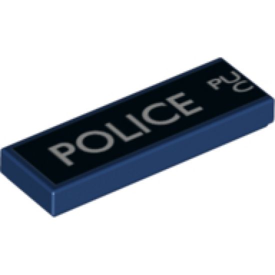 Tile 1 x 3 with White 'POLICE', 'PU', and 'C' (Police Public Call Box) on Black Background Pattern (Left Side)