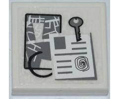 Tile 2 x 2 with Map, Key, and Police File Pattern (Sticker) - Set 7498