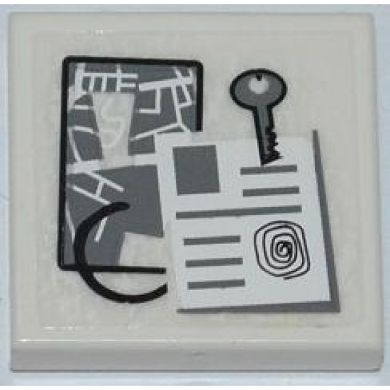 Tile 2 x 2 with Map, Key, and Police File Pattern (Sticker) - Set 7498