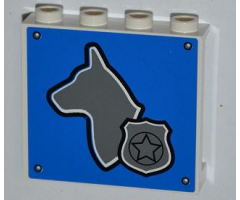 Panel 1 x 4 x 3 with Side Supports - Hollow Studs with Dog Head and Silver Police Badge on Blue Background Pattern (Sticker) - Set 4441