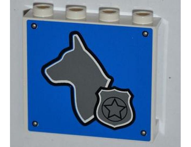 Panel 1 x 4 x 3 with Side Supports - Hollow Studs with Dog Head and Silver Police Badge on Blue Background Pattern (Sticker) - Set 4441