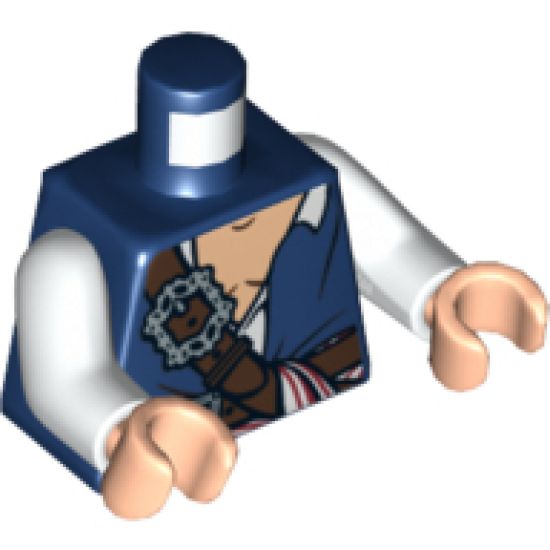Torso PotC Vest with White Open Shirt and Belts and Red and White Sash Pattern / White Arms / Light Nougat Hands