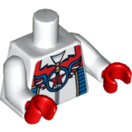 Torso Zipper Top with Red Star in Blue Circle with Wings Pattern / White Arms / Red Hands