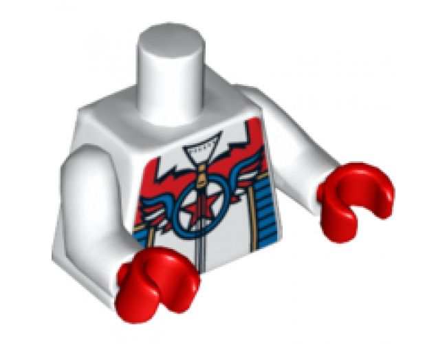 Torso Zipper Top with Red Star in Blue Circle with Wings Pattern / White Arms / Red Hands