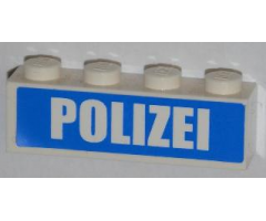 Brick 1 x 4 with White 'POLIZEI' on Blue Background Pattern (Sticker) - Set 7743