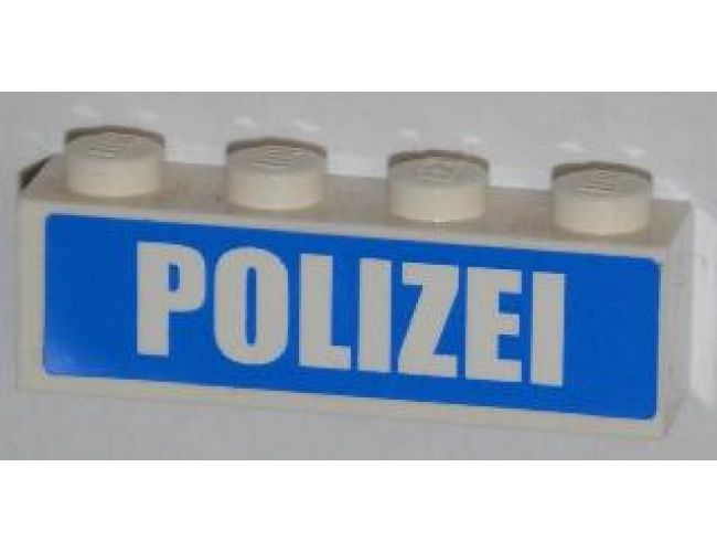 Brick 1 x 4 with White 'POLIZEI' on Blue Background Pattern (Sticker) - Set 7743