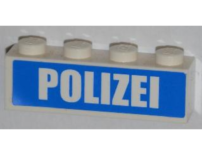 Brick 1 x 4 with White 'POLIZEI' on Blue Background Pattern (Sticker) - Set 7743