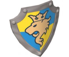 Duplo, Figure Wear & Utensil Shield, Angled Triangle with Gold Lion and Crown Facing Right Pattern