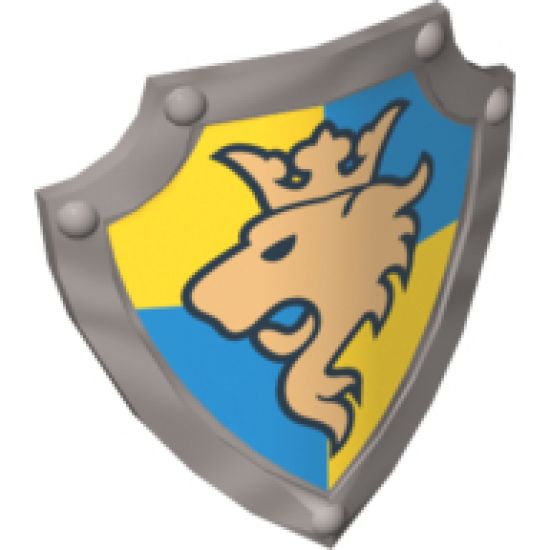 Duplo, Figure Wear & Utensil Shield, Angled Triangle with Gold Lion and Crown Facing Right Pattern