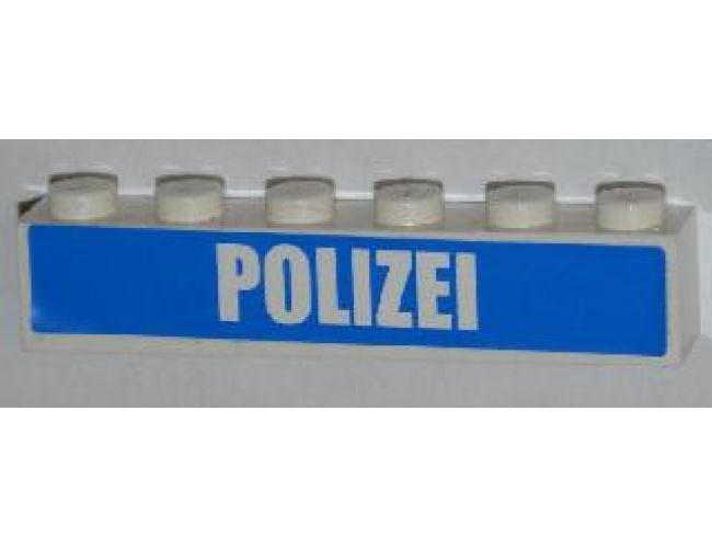 Brick 1 x 6 with White 'POLIZEI' Bold Narrow Font on Blue Pattern (Sticker) - Set 7743