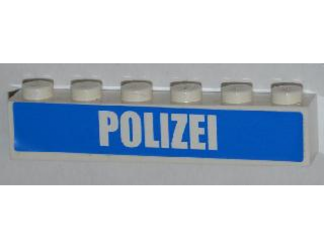 Brick 1 x 6 with White 'POLIZEI' Bold Narrow Font on Blue Pattern (Sticker) - Set 7743