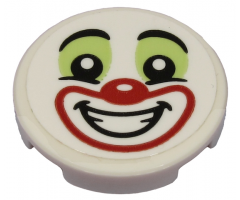 Tile, Round 2 x 2 with Bottom Stud Holder with Clown Face with Yellowish Green Eye Shadow and Red Nose and Mouth Pattern (Sticker) - Set 70432