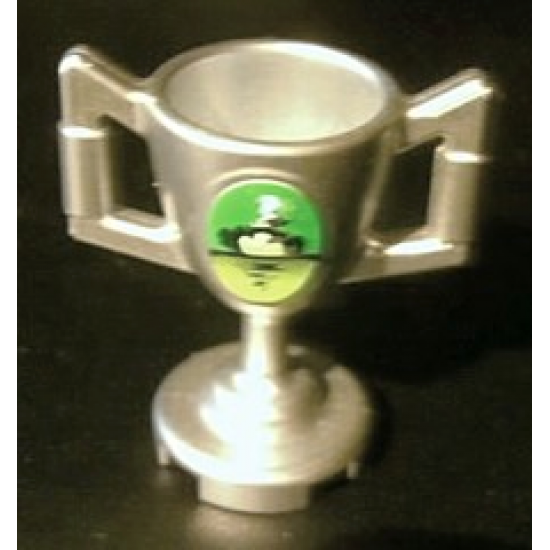 Minifigure, Utensil Trophy Cup with World Racer and Smoke on Green and Lime Background Pattern (Sticker) - Set 8899