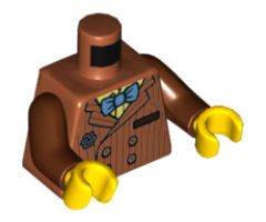 Torso Suit with Buttons, Pocket, Bright Light Yellow Shirt, Medium Blue Bow Tie, Silver Brooch Pattern / Reddish Brown Arms / Yellow Hands