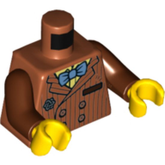 Torso Suit with Buttons, Pocket, Bright Light Yellow Shirt, Medium Blue Bow Tie, Silver Brooch Pattern / Reddish Brown Arms / Yellow Hands