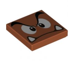 Tile 2 x 2 with Black Eyebrows, Dark Brown and White Eyes Looking Straight, Angry Frown with Bottom Fangs Pattern (Super Mario Goomba Face)