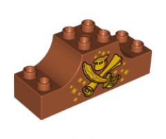 Duplo, Brick 2 x 6 x 2 Curved Ends with Crossed Scimitar and Map and Pot of Gold Pattern