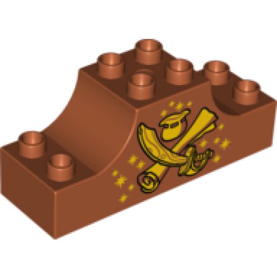 Duplo, Brick 2 x 6 x 2 Curved Ends with Crossed Scimitar and Map and Pot of Gold Pattern